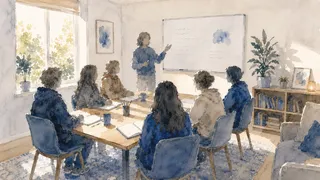 adolescentes y sus familias trabajando en grupo alrededor de una mesa durante un entrenamiento de habilidades